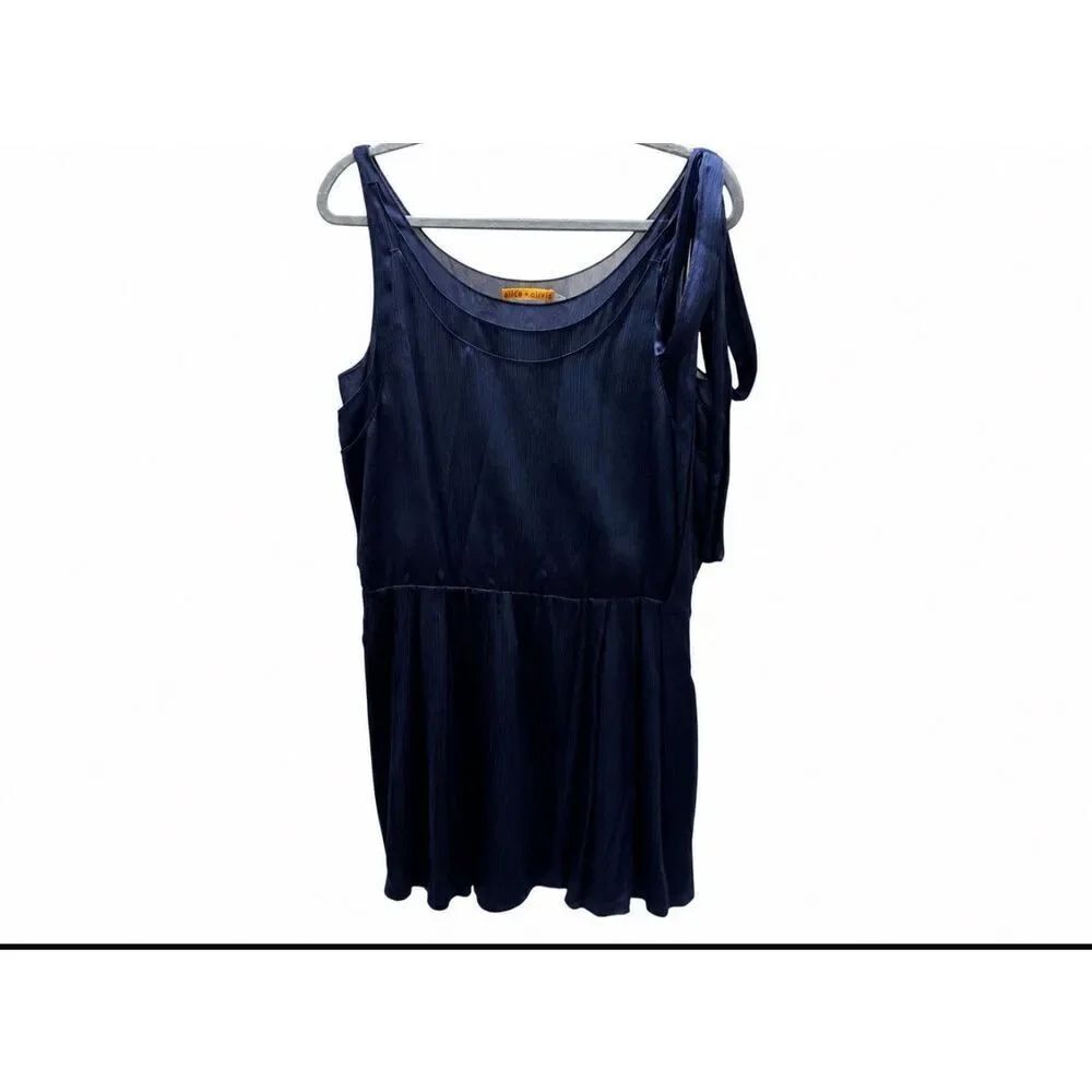 Alice + Olivia Navy Silk Dress Sleeveless Pleated Lightweight Designer Mini Size